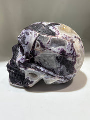 Enchanted Night Energy Gem Fluorite Skull – Hand-Carved Crystal Skull with Deep Violet Veins