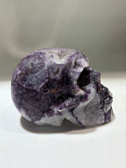 Mystic Veins Energy Gem Fluorite Skull – Hand-Carved Crystal Skull with Natural Geode Accents