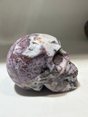 Phantom Veins Energy Gem Fluorite Skull – Hand-Carved Crystal Skull with Ghostly Marbling and Natural Geode
