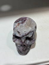 Phantom Veins Energy Gem Fluorite Skull – Hand-Carved Crystal Skull with Ghostly Marbling and Natural Geode