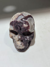 Mystic Nightfall Energy Gem Fluorite Skull – Hand-Carved Crystal Skull with Deep Plum Veins & Ethereal Texture