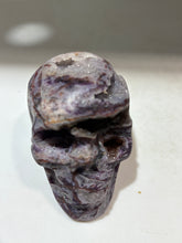 Twilight Vein Energy Gem Fluorite Skull – Hand-Carved Crystal Skull with Raw Violet Striations & Primal Design