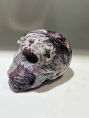 Mystic Shadow Energy Gem Fluorite Skull – Crystal Skull with Smoky Violet Veins & Ancient Totem Design