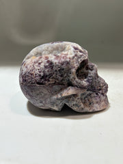Mystic Shadow Energy Gem Fluorite Skull – Crystal Skull with Smoky Violet Veins & Ancient Totem Design