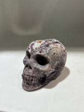 Mystic Shadow Energy Gem Fluorite Skull – Crystal Skull with Smoky Violet Veins & Ancient Totem Design