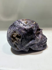 Celestial Veins Energy Gem Fluorite Skull – Purple Crystal Skull with Natural Geode Accents