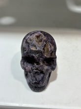 Celestial Veins Energy Gem Fluorite Skull – Purple Crystal Skull with Natural Geode Accents