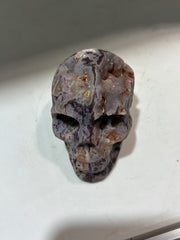 Energy Gem Fluorite Skull – Hand-Carved Natural Crystal Skull with Raw Geode Accents