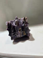 Natural Sphalerite Dragon Head Carving – Rare Purple & White Crystal Sculpture for Collectors