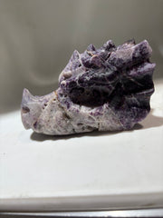 Natural Sphalerite Dragon Head Carving – Rare Purple & White Crystal Sculpture for Collectors