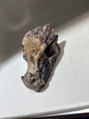 Natural Sphalerite Dragon Head Carving – Unique Beige & Purple Crystal Sculpture for Collectors