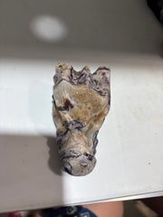 Natural Sphalerite Dragon Head Carving – Unique Beige & Purple Crystal Sculpture for Collectors