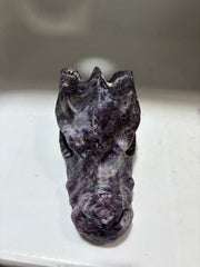 Unique Sphalerite Dragon Head Sculpture – Striking Purple & White Crystal Mineral Art