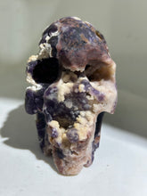 Celestial Druzy Fluorite Crystal Skull with Natural Mineral Cluster