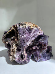 Phantom Geode Fluorite Crystal Skull with Raw Cavernous Texture