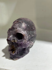 Mystic Violet Fluorite Skull – Hand-Carved Crystal Sculpture with Ethereal Patterns