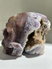 Celestial Veins Raw Fluorite Skull Sculpture – Hand-Carved Crystal Art