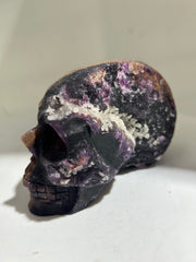 Celestial Geode Fluorite Skull – Raw Crystal Sculpture with Natural Druzy