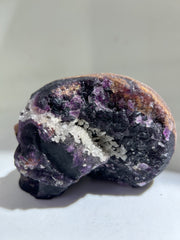 Celestial Geode Fluorite Skull – Raw Crystal Sculpture with Natural Druzy