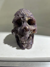 Raw Amethyst Fluorite Skull | Hand-Carved Crystal Skull Sculpture | Primitive Mineral Art