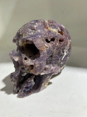 Raw Amethyst Fluorite Skull | Hand-Carved Crystal Skull Sculpture | Primitive Mineral Art