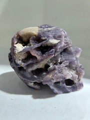 Raw Amethyst Fluorite Skull | Hand-Carved Crystal Skull Sculpture | Primitive Mineral Art