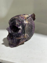 Fluorite Skull with Winged Design | Unique Raw Crystal Gothic Sculpture