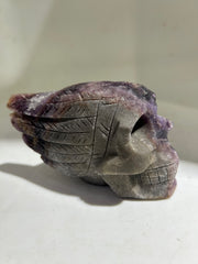 Fluorite Skull with Winged Design | Unique Raw Crystal Gothic Sculpture