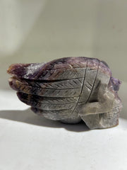 Fluorite Skull with Winged Design | Unique Raw Crystal Gothic Sculpture