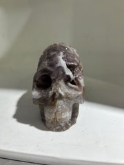 Fluorite Skull with Feathered Wings | Raw Crystal Art Sculpture | Unique Gothic Decor