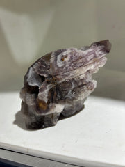 Fluorite Skull with Feathered Wings | Raw Crystal Art Sculpture | Unique Gothic Decor