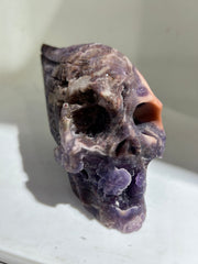 Fluorite Skull with Natural Wing Motif | Raw Crystal Art Sculpture | Unique Gothic Decor