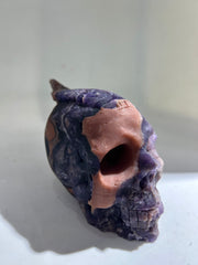 Fluorite Skull with Angel Wing | Unique Crystal Art Sculpture