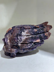 Fluorite Skull with Angel Wing | Unique Crystal Art Sculpture