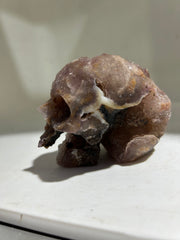 Raw Fluorite Skull Sculpture | Hand-Carved Crystal Art | Unique Amethyst-Toned Mineral Decor