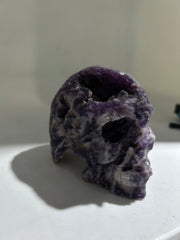 Deep Amethyst Fluorite Skull | Hand-Carved Raw Crystal Sculpture | Unique Gothic Mineral Art