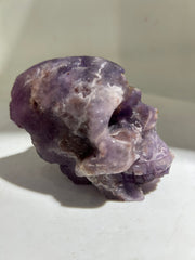 Raw Amethyst Fluorite Skull | Hand-Carved Crystal Sculpture | Unique Mineral Art Decor