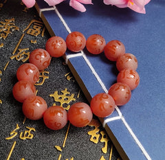 Red Agate Mantra Bead Bracelet | Spiritual Frosted Stone Jewelry