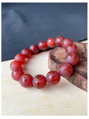 Red Agate Mantra Bead Bracelet | Spiritual Frosted Stone Jewelry
