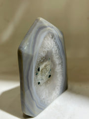 Agate Geode Tower | Frosted Blue Lace Crystal Sculpture | Modern Mineral Décor
