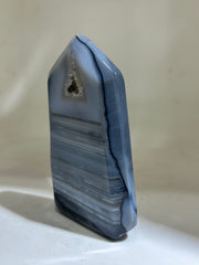 Agate Stripe Tower | Modern Blue Banded Crystal Sculpture | Unique Geometric Décor