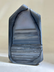 Agate Stripe Tower | Modern Blue Banded Crystal Sculpture | Unique Geometric Décor