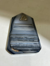 Agate Stripe Tower | Modern Blue Banded Crystal Sculpture | Unique Geometric Décor