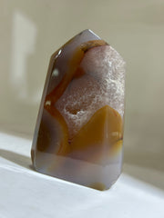 Agate Geode Tower | Warm Amber Banded Crystal Sculpture | Unique Modern Mineral Art