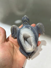 Blue Agate Turtle Sculpture – Natural Druzy Geode Crystal Carving for Home Decor