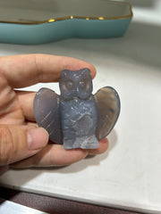 Agate Owl Sculpture – Unique Crystal Figurine with Spread Wings for Mystical Home Décor