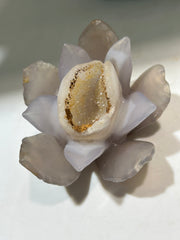 Agate Lotus Flower with Druzy Center – Unique Crystal Sculpture for Zen Home Décor