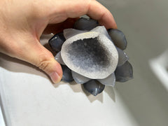 Agate Lotus Flower with Large Open Druzy Center – Unique Crystal Lotus Sculpture for Mindful Home Décor