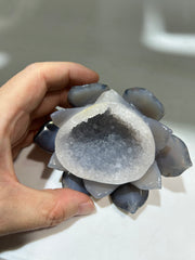 Agate Lotus Flower with Large Open Druzy Center – Unique Crystal Lotus Sculpture for Mindful Home Décor