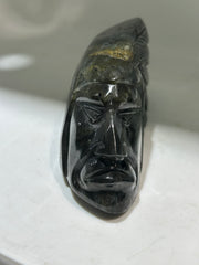 Labradorite Tribal Chief Sculpture – Unique Feather Headdress Crystal Art | Artisan Gemstone Decor